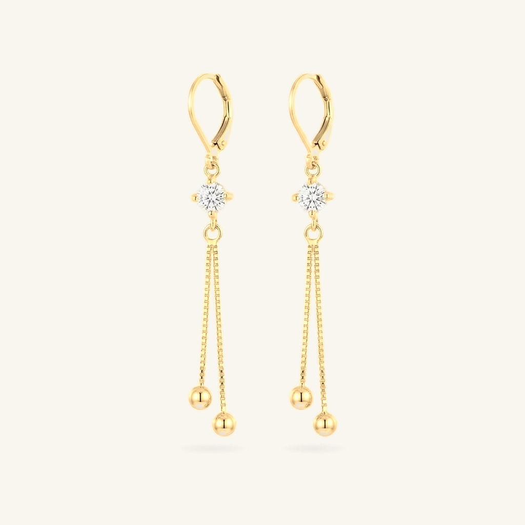 [VACOOL036153] Aretes Colgantes Doble Esfera · Oro Laminado 18K