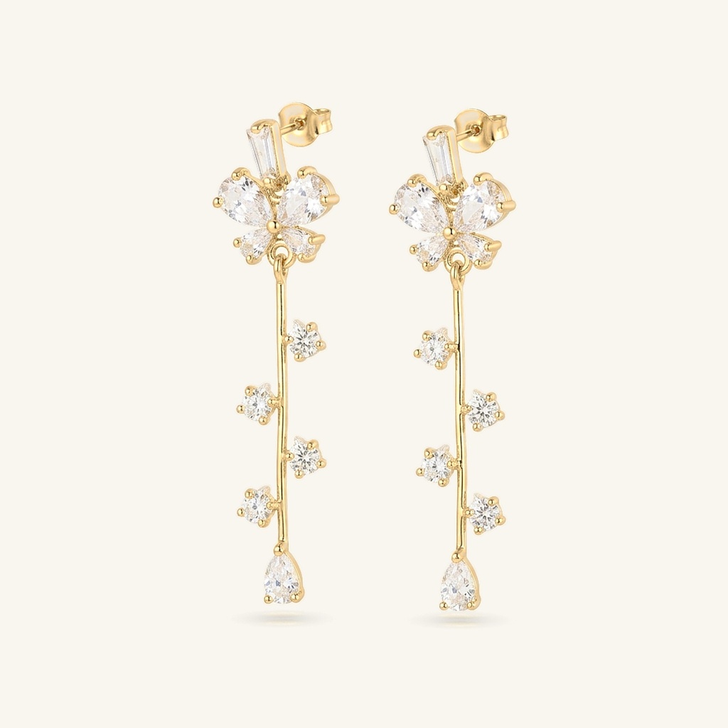 [VACOOL036156] Aretes Mariposa Cascada Cristal · Oro Laminado 18K