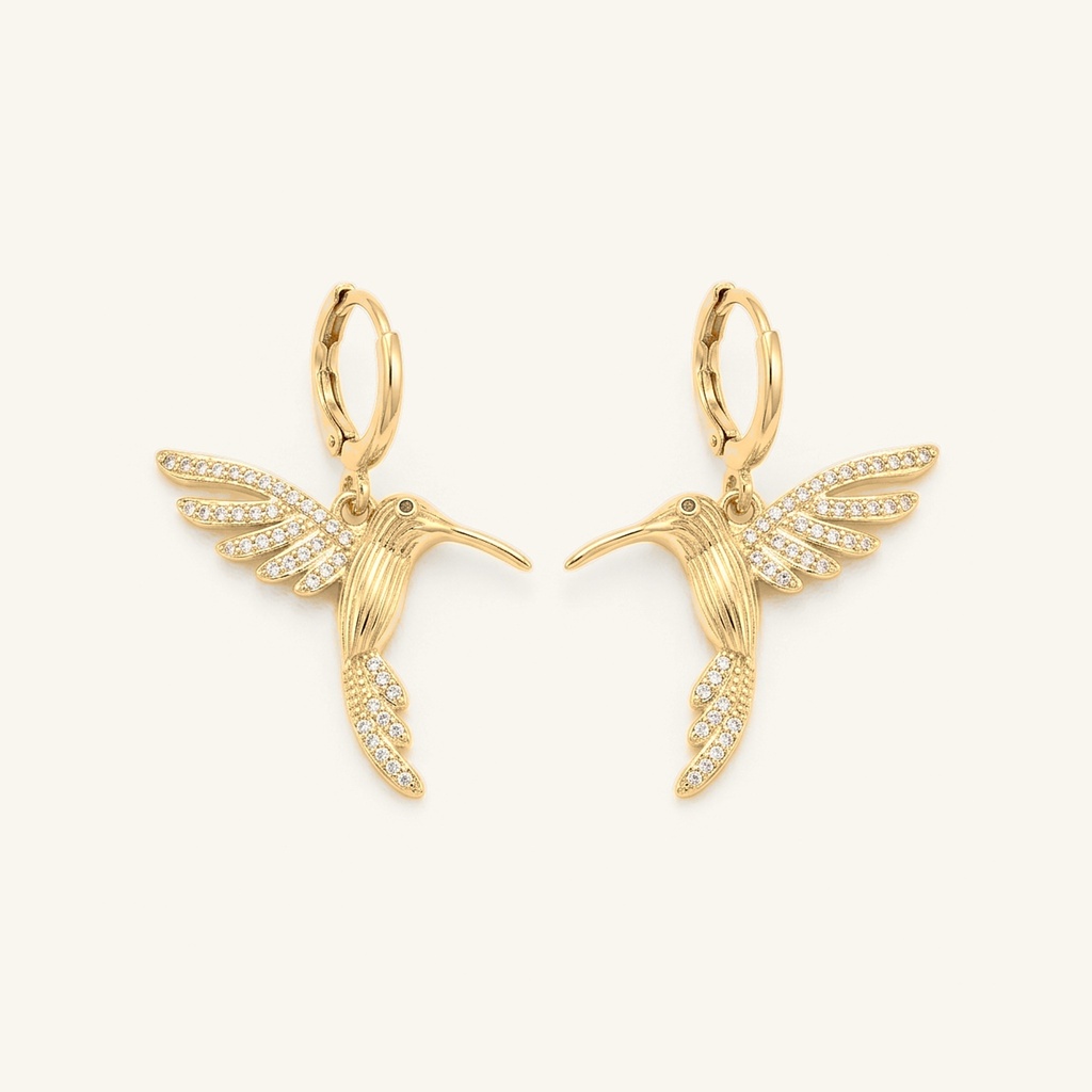 [VACOOL036158] Aretes Colibrí Brillante · Oro Laminado 18K