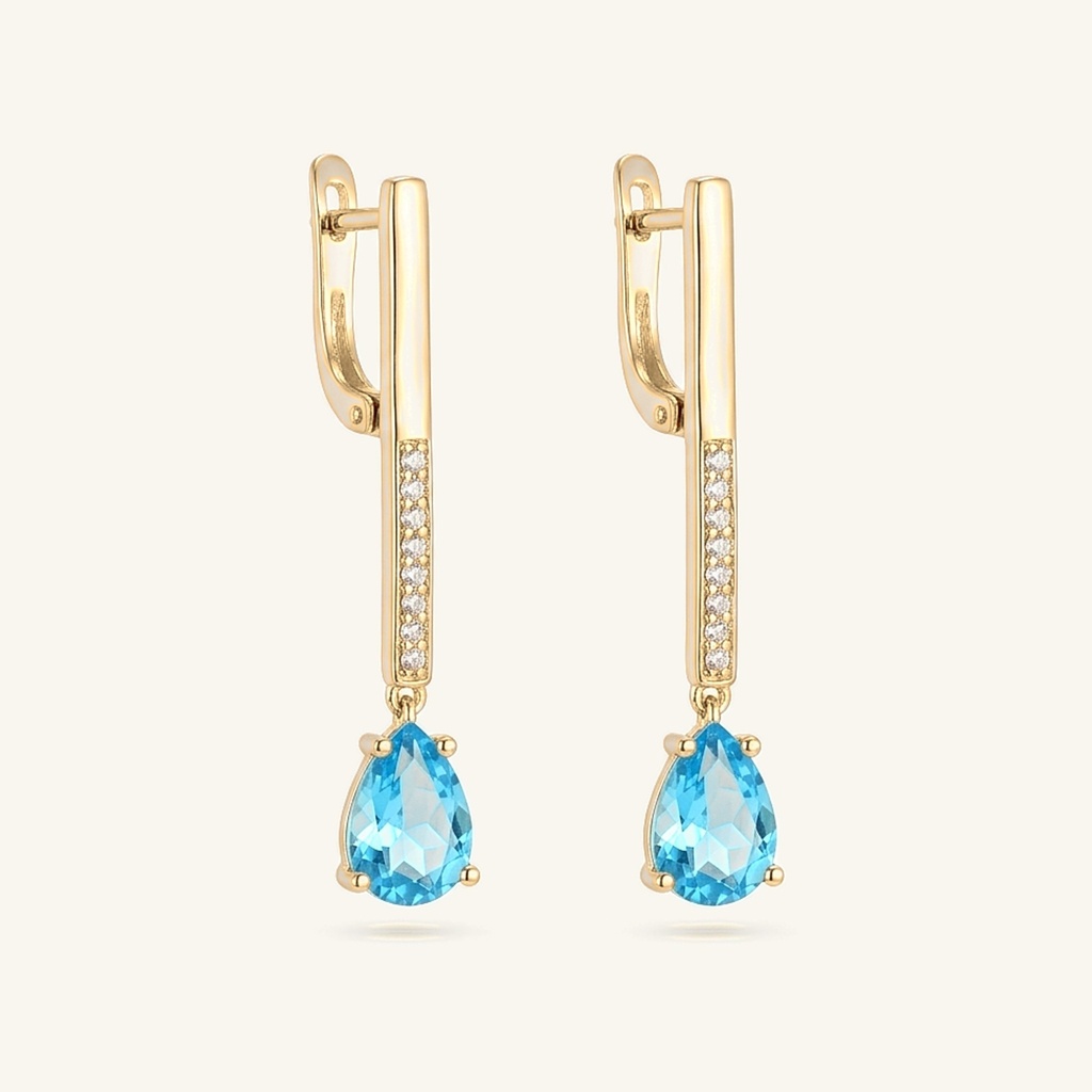 [VACOOL036173] Aretes Barra Gota Celeste · Oro Laminado 18K