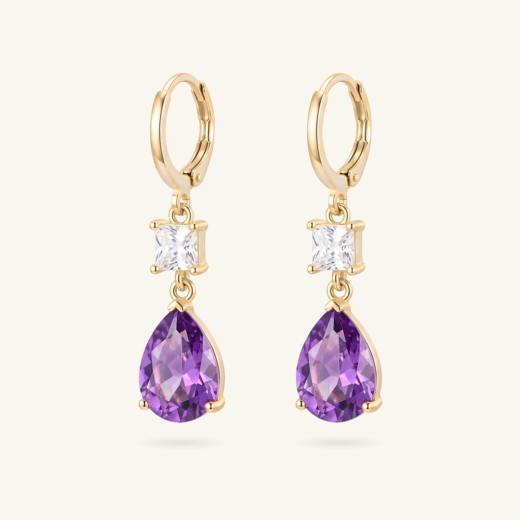 [VACOOL036175] Aretes Gota Amatista · Oro Laminado 18K