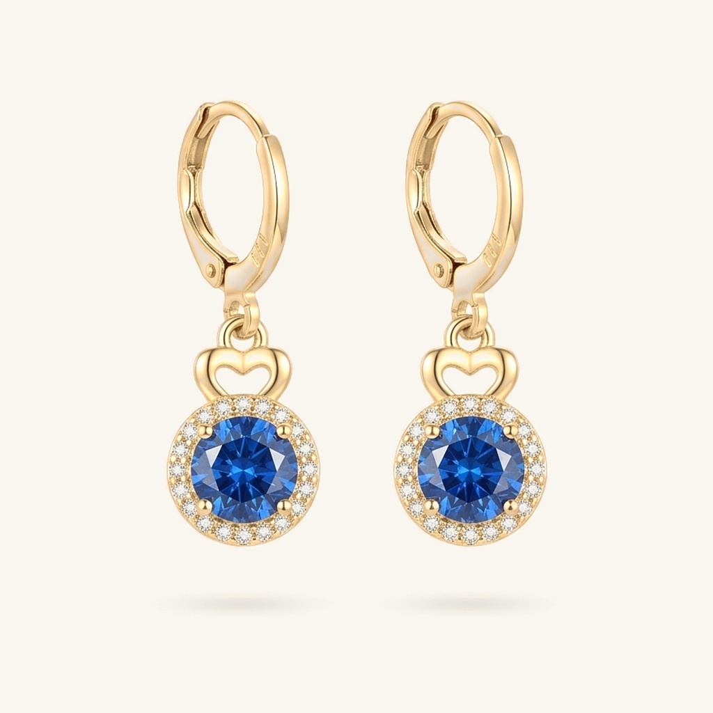 [VACOOL036178] Aretes Halo Azul Zafiro · Oro Laminado 18K