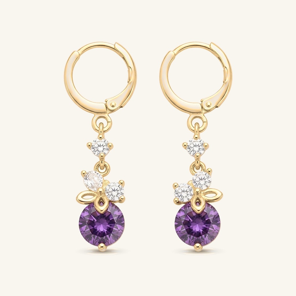 [VACOOL036182] Aretes Colgantes Amatista Radiante · Oro Laminado 18K