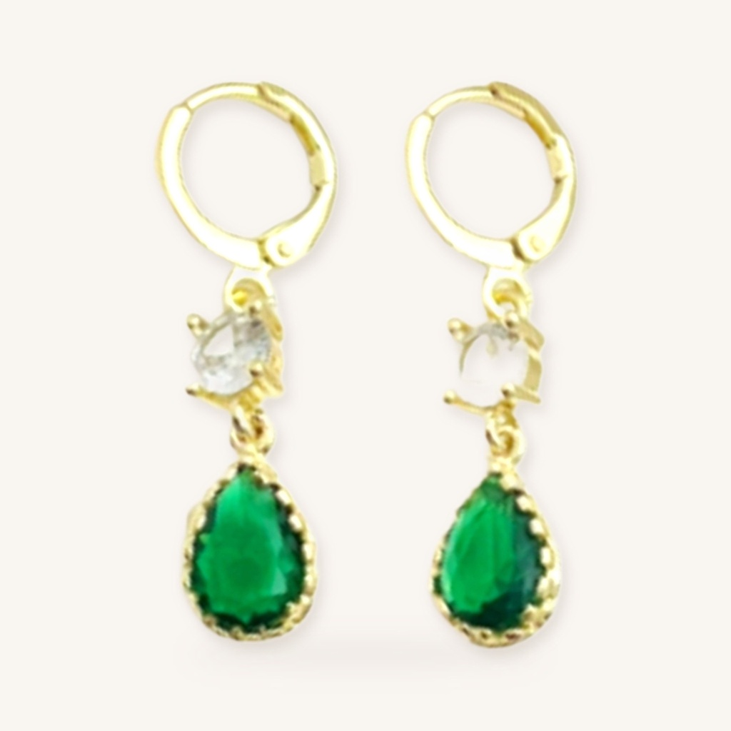 [VACOOL036194] Aretes Gota Verde Esmeralda · Oro Laminado 18K