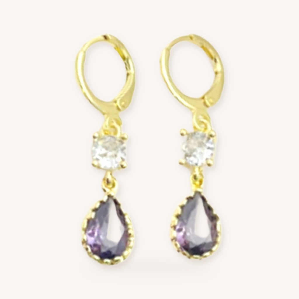 [VACOOL036195] Aretes Gota Amatista · Oro Laminado 18K