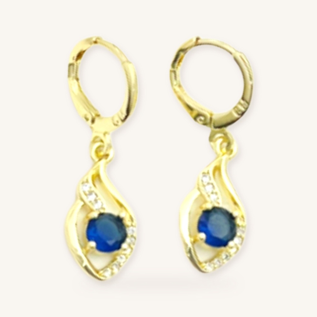 [VACOOL036203] Aretes Colgantes Azul Zafiro · Oro Laminado 18K