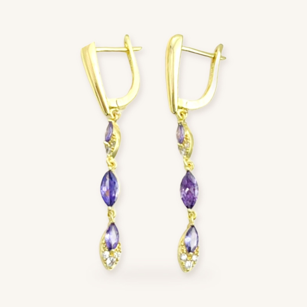 [VACOOL036204] Aretes Cascada Violeta · Oro Laminado 18K