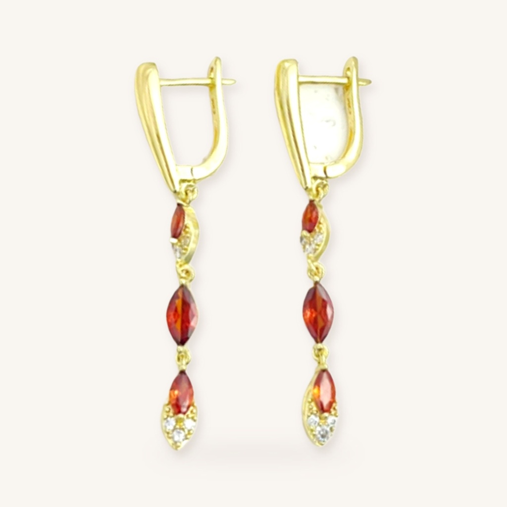 [VACOOL036205] Aretes Colgantes Marquesa Rojos · Oro Laminado 18K