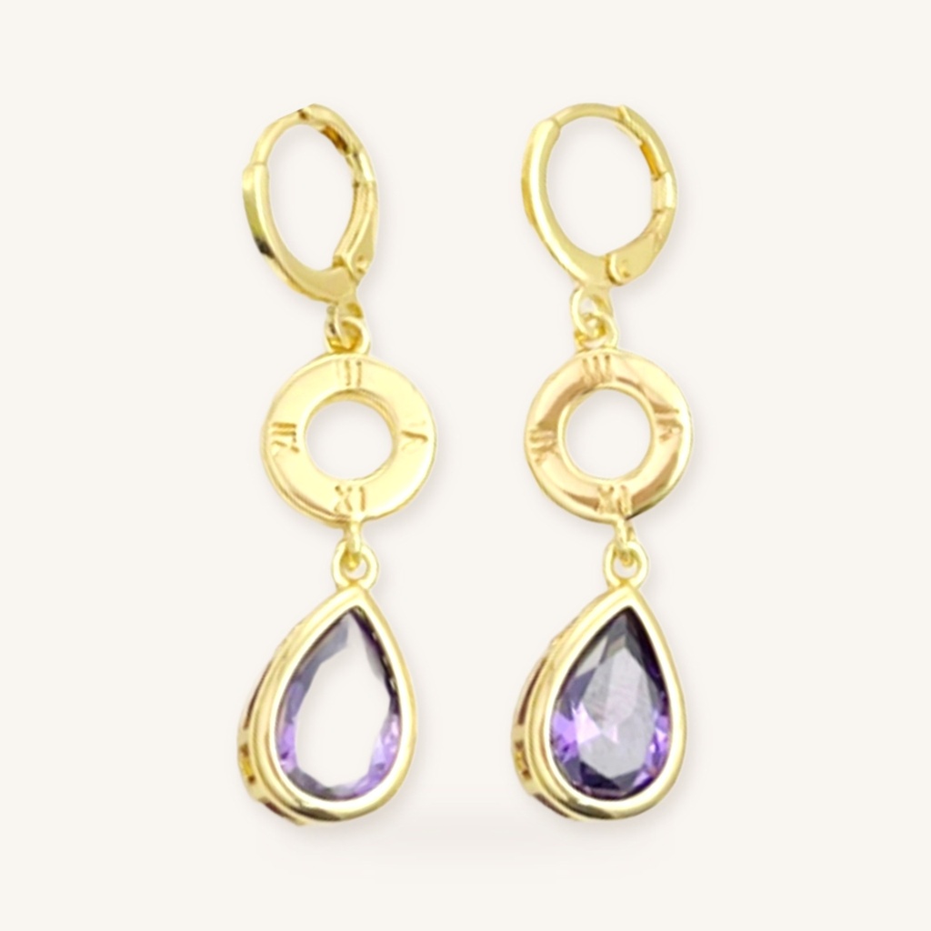 [VACOOL036206] Aretes Gota Cristal Violeta · Oro Laminado 18K