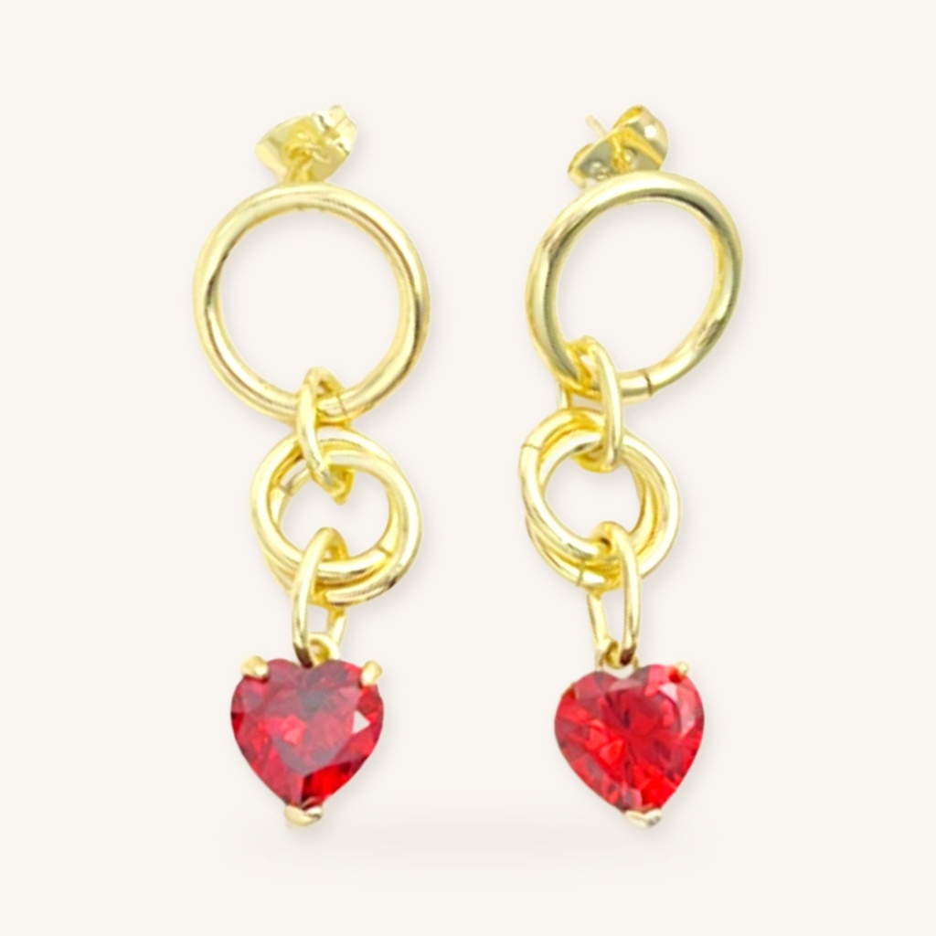 [VACOOL036207] Aretes Colgantes Corazón Rojo · Oro Laminado 18K