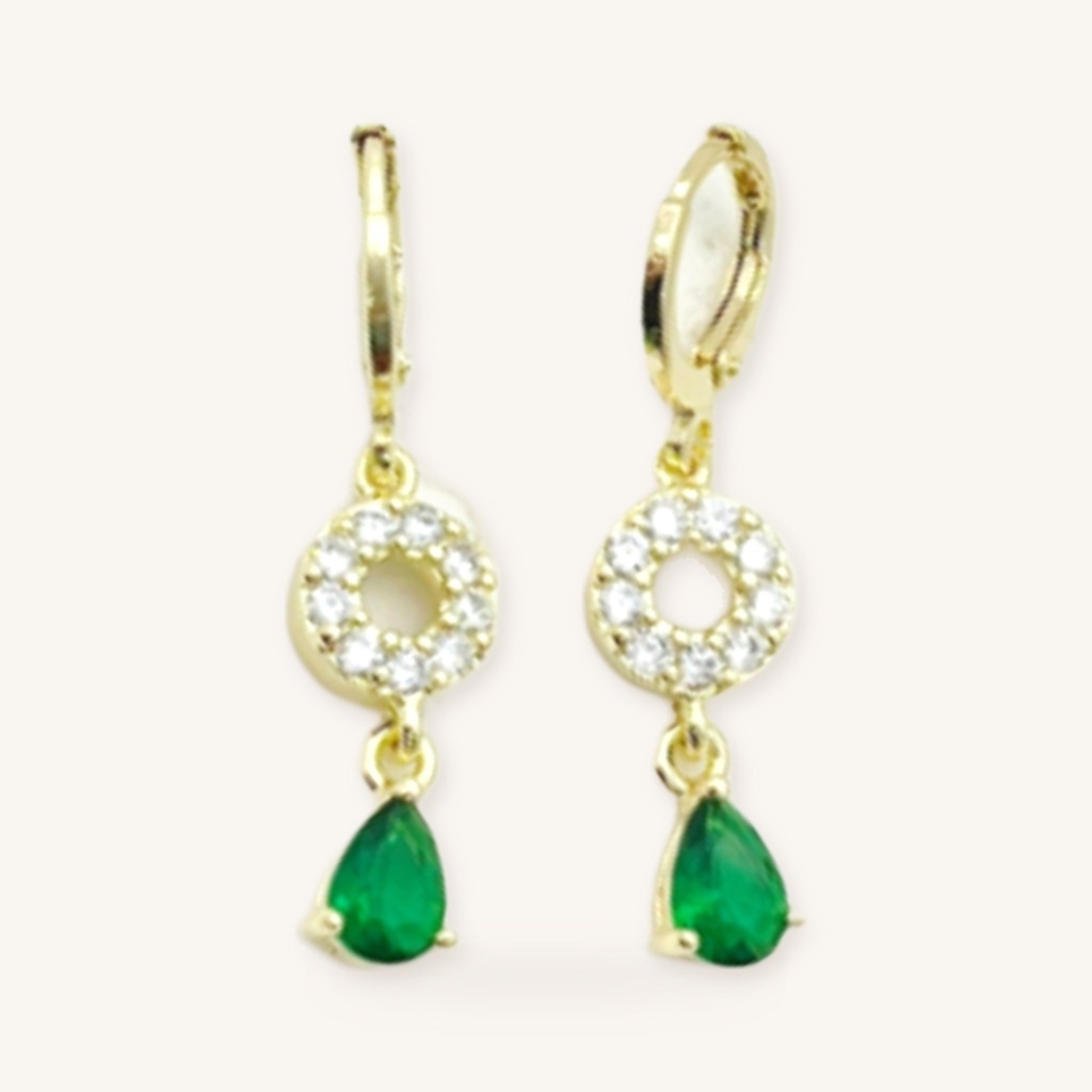 [VACOOL036212] Aretes Gota Verde Esmeralda · Oro Laminado 18K