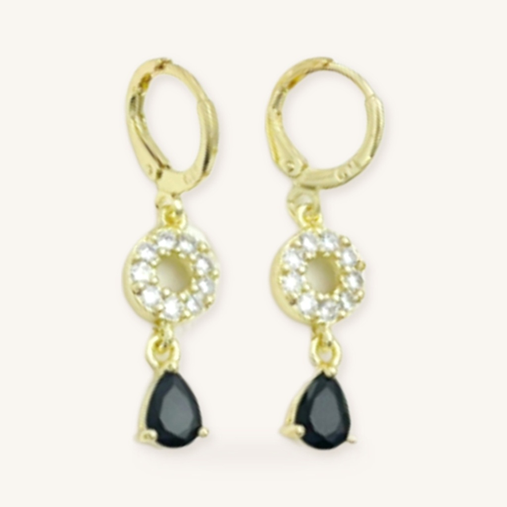 [VACOOL036213] Aretes Halo Gota Negra · Oro Laminado 18K