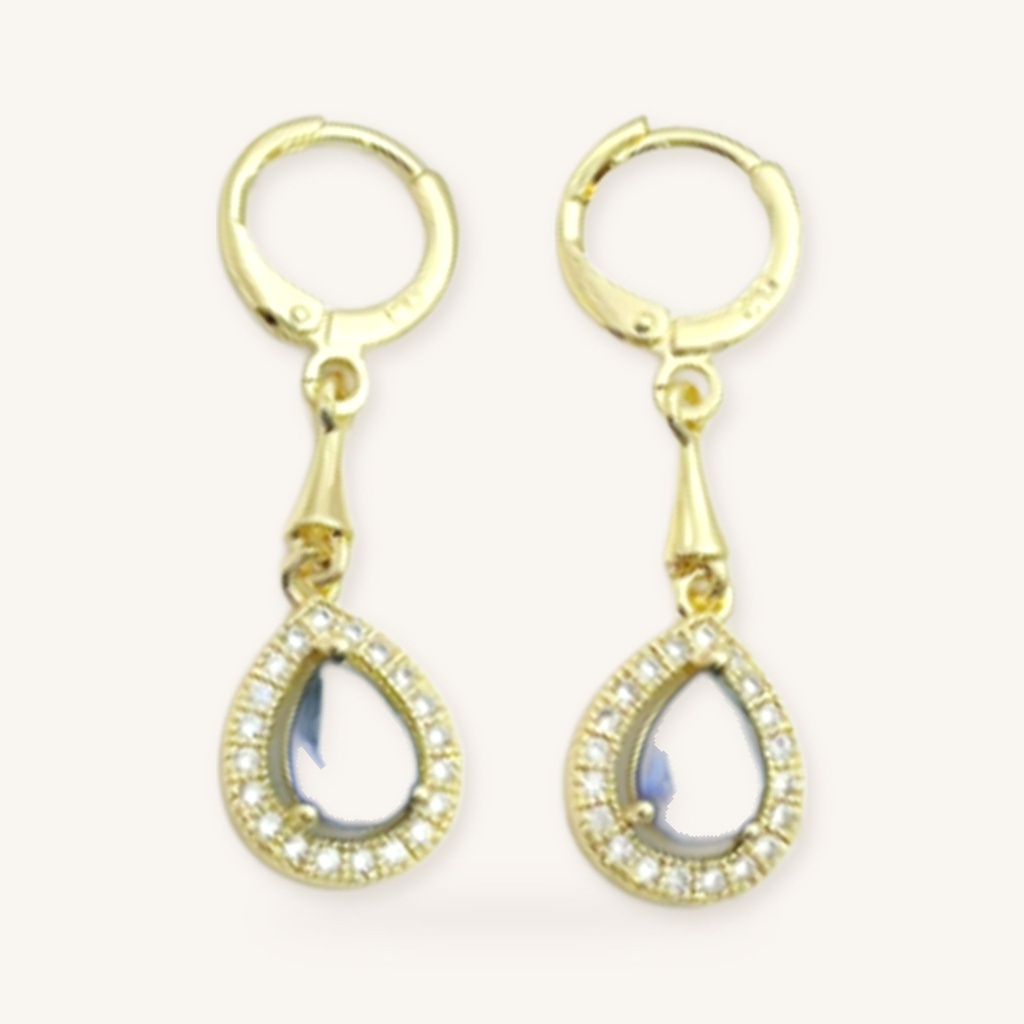 [VACOOL036222] Aretes Gota Cristal Brillante · Oro Laminado 18K