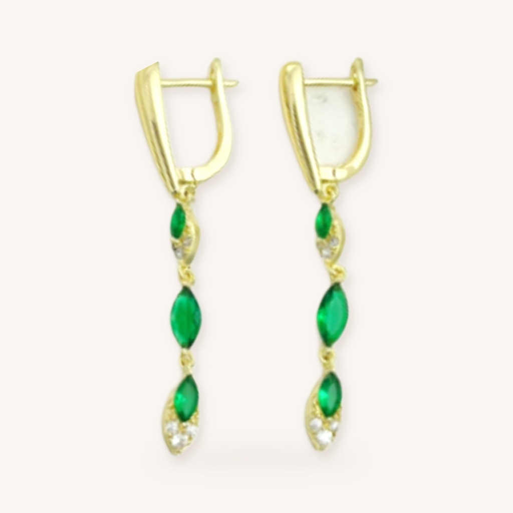 [VACOOL036224] Aretes Cascada Verde Esmeralda · Oro Laminado 18K