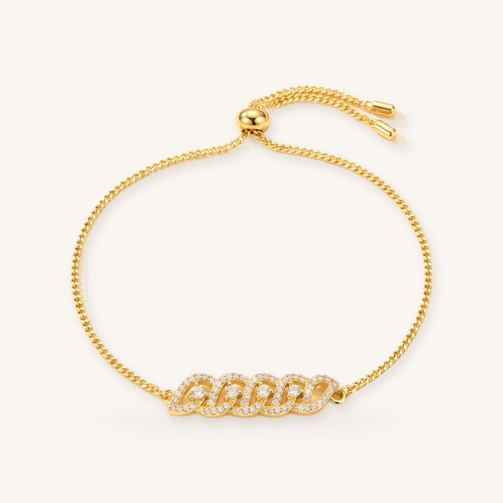 [VPULOL0906009] Pulsera Eslabones Cristal Radiante · Oro Laminado 18K