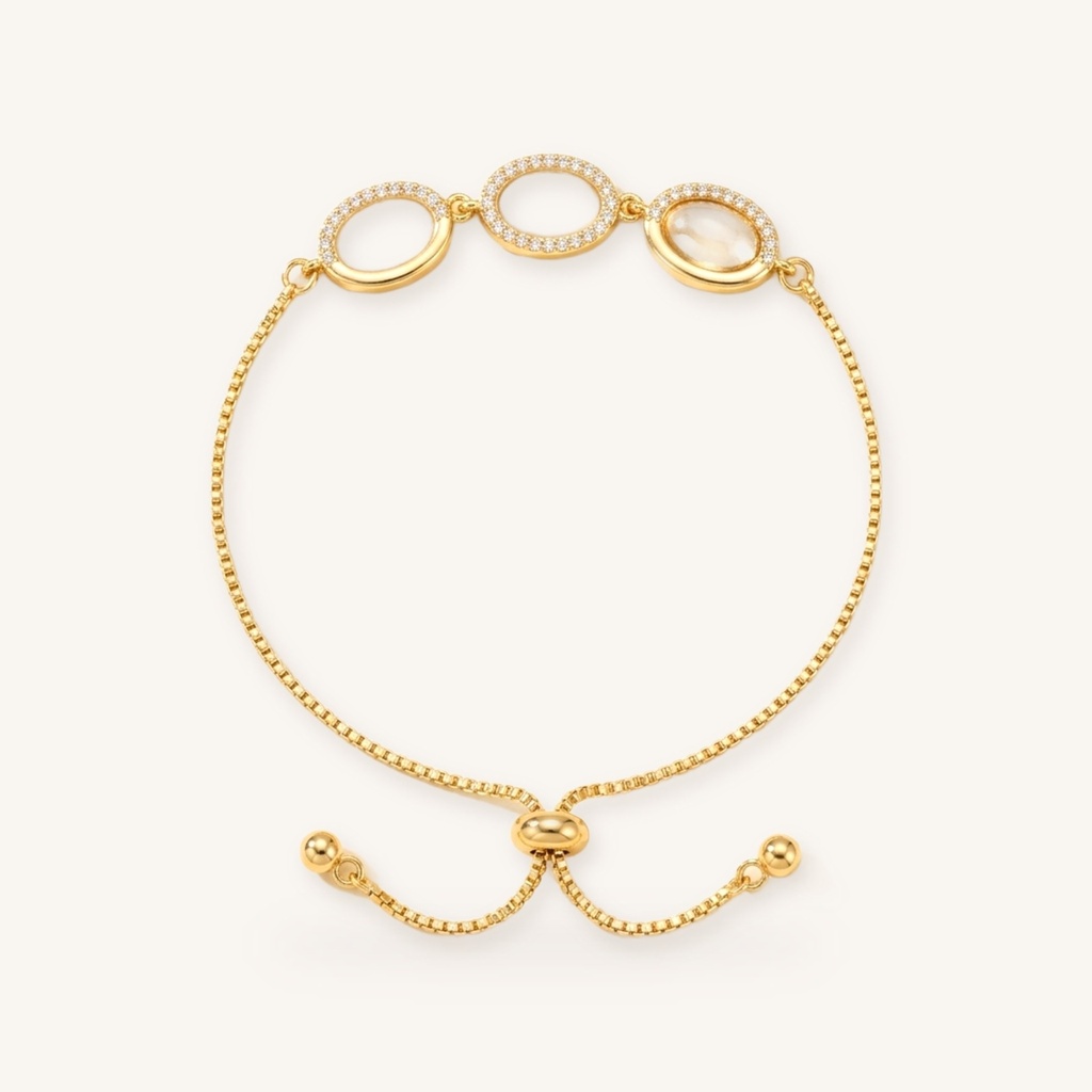 [VPULOL0906013] Pulsera Óvalos Brillantes · Oro Laminado 18K