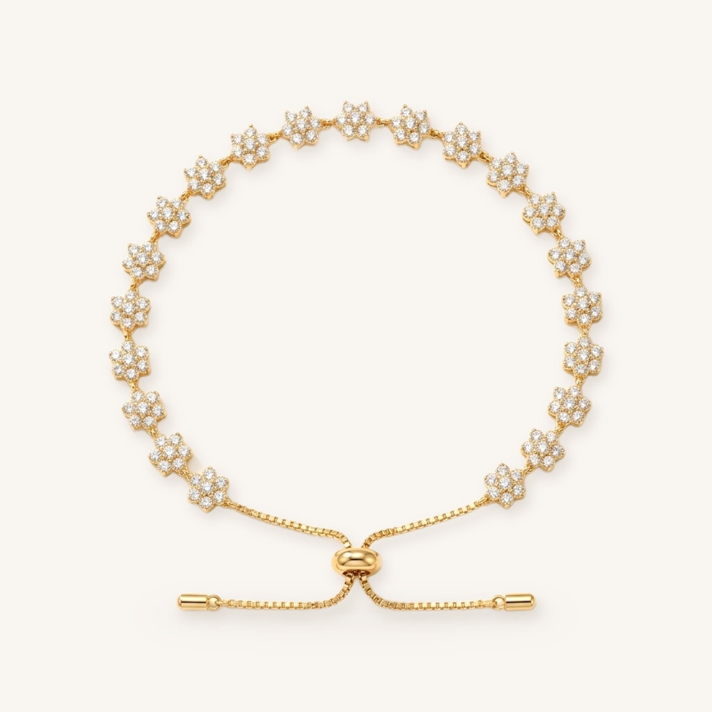 [VPULOL0906023] Pulsera Flores de Cristal · Oro Laminado 18K