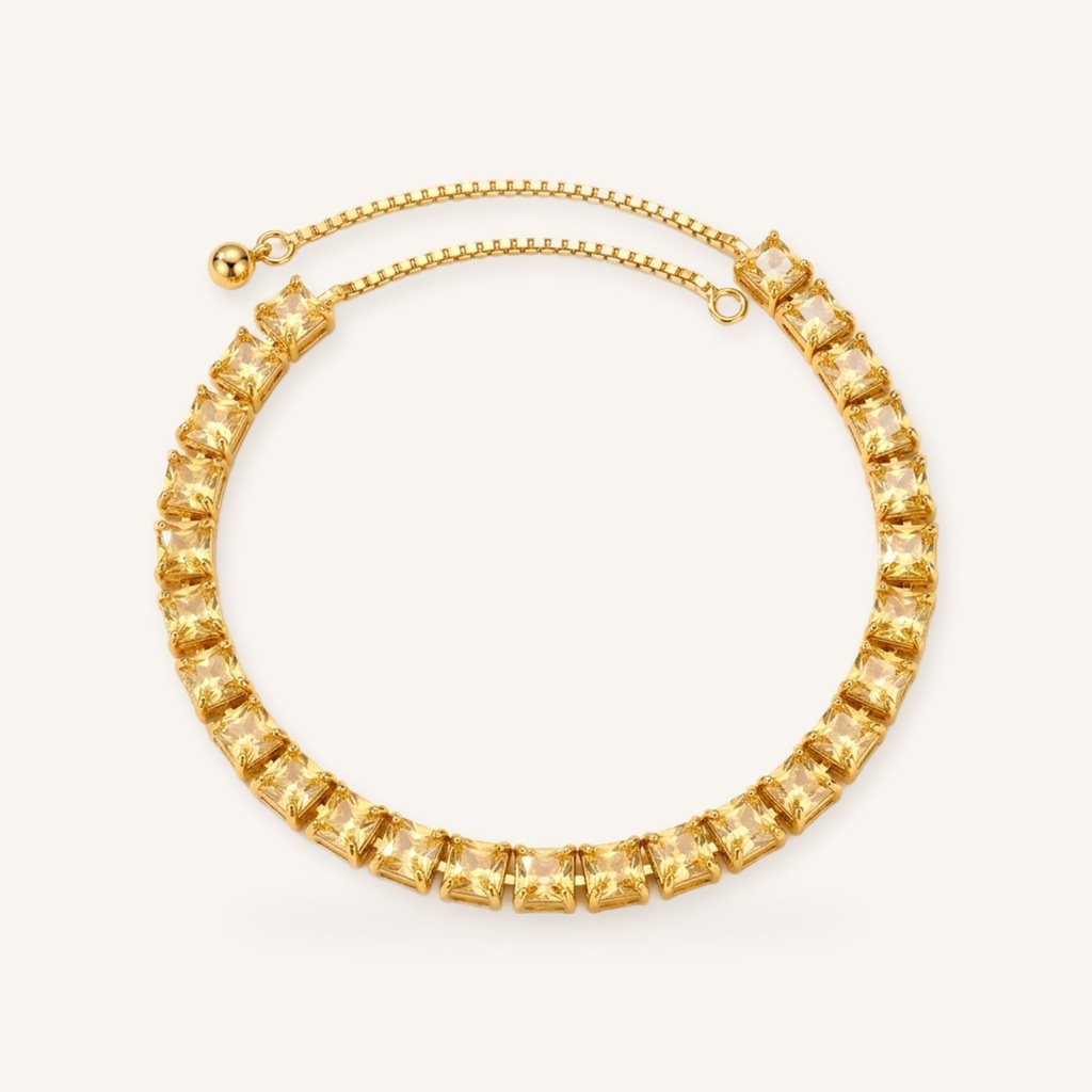 [VPULOL0906027] Pulsera Cristales Cuadrados Amarillos · Oro Laminado 18K