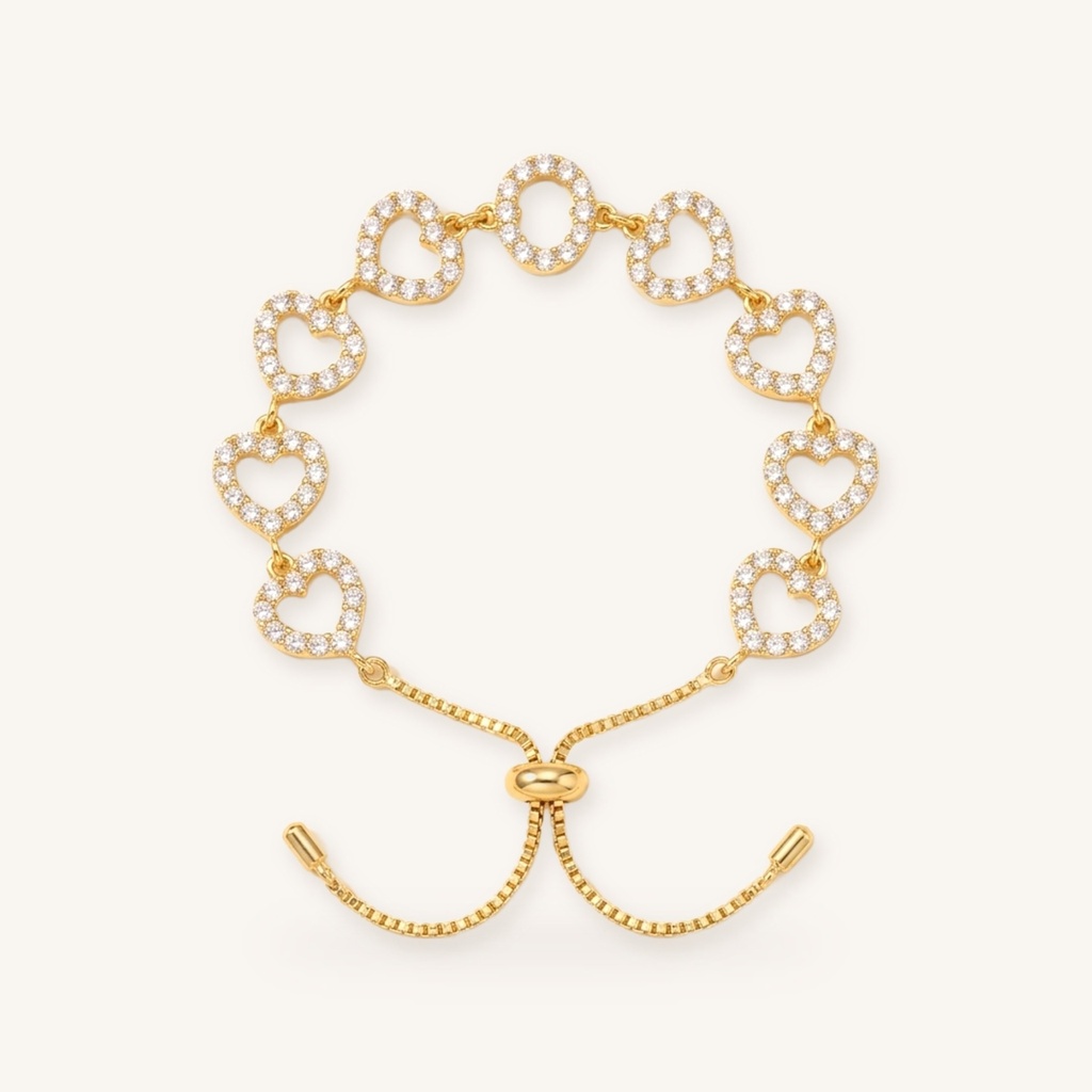 [VPULOL0906030] Pulsera Corazones Radiantes · Oro Laminado 18K
