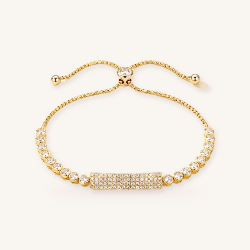 [VPULOL0906032] Pulsera Barra Cristales Brillantes · Oro Laminado 18K