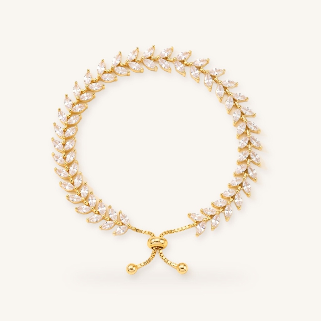 [VPULOL0906033] Pulsera Laurel Cristales · Oro Laminado 18K