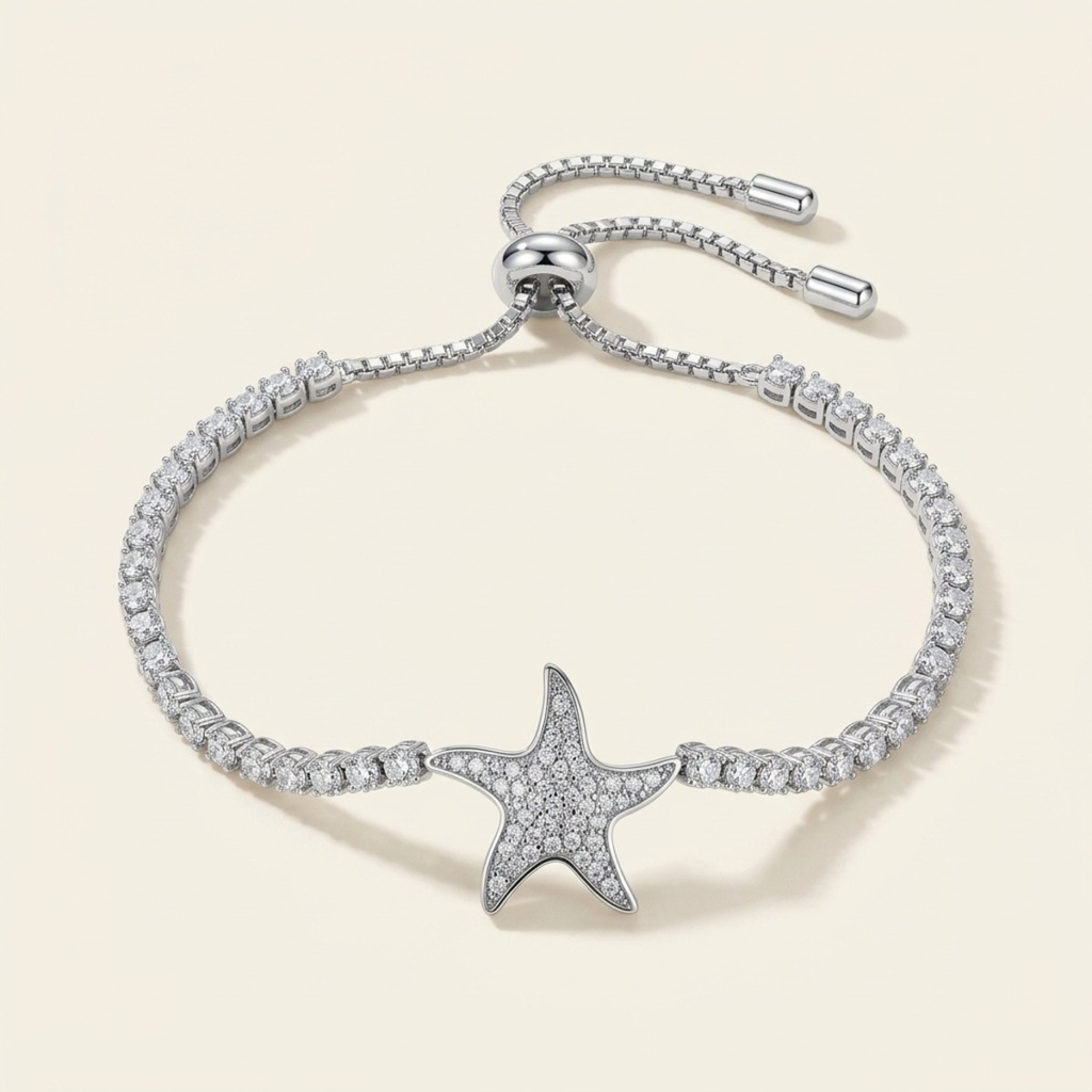 [VPULRD0906039] Pulsera Estrella Marina Brillante · Baño de Rodio