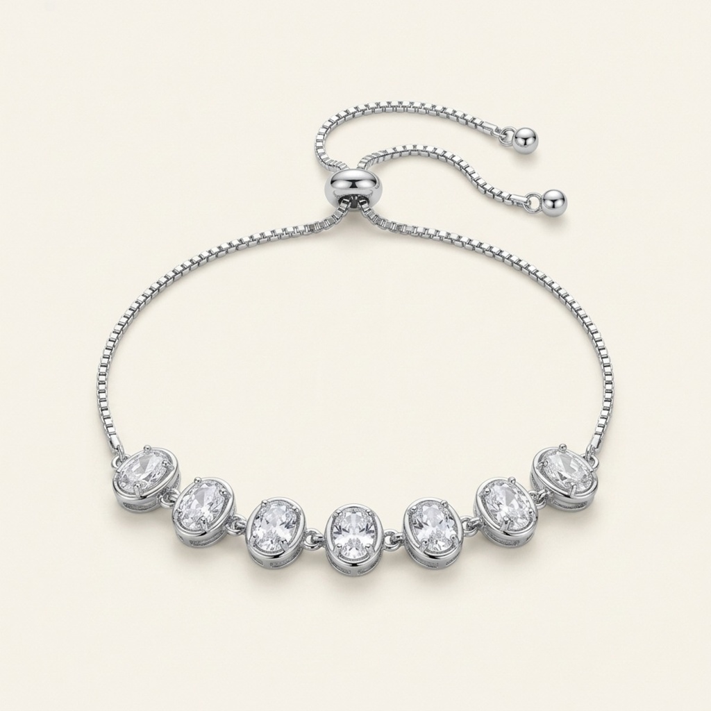 [VPULRD0906040] Pulsera Cristales Ovales · Baño de Rodio