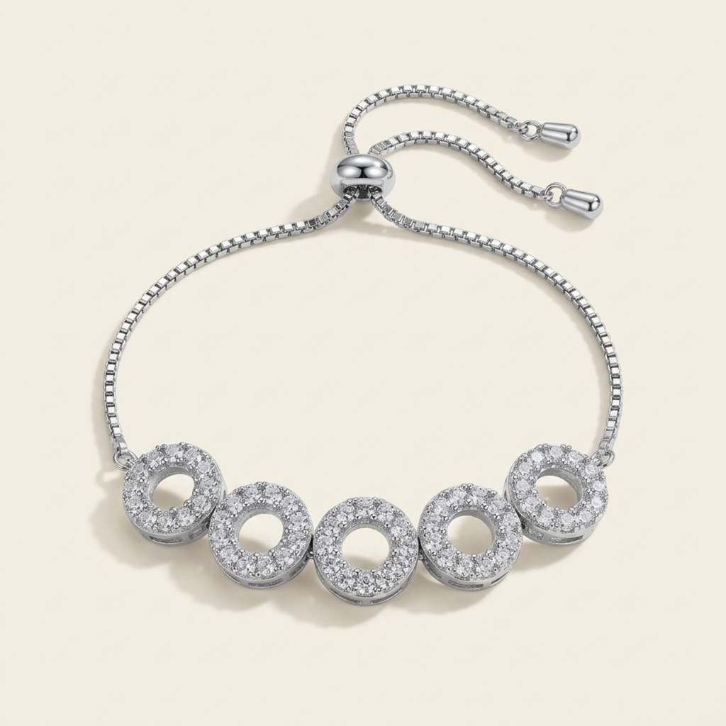 [VPULRD0906041] Pulsera Círculos Radiantes · Baño de Rodio