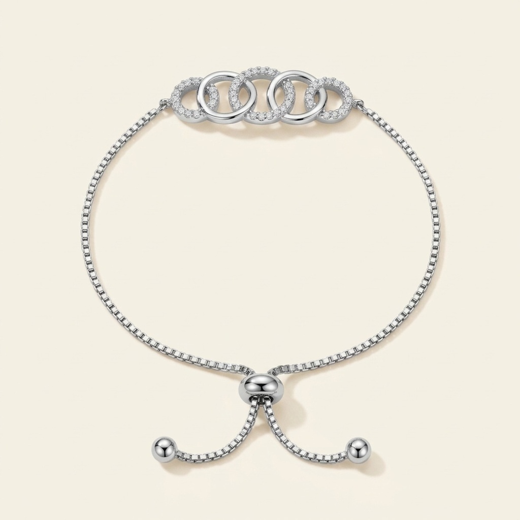 [VPULRD0906045] Pulsera Aros Entrelazados · Baño de Rodio