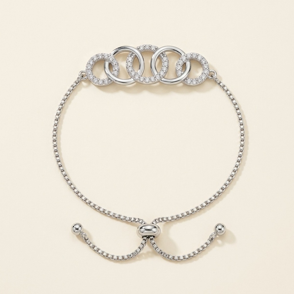 [VPULRD0906046] Pulsera Círculos Entrelazados · Baño de Rodio