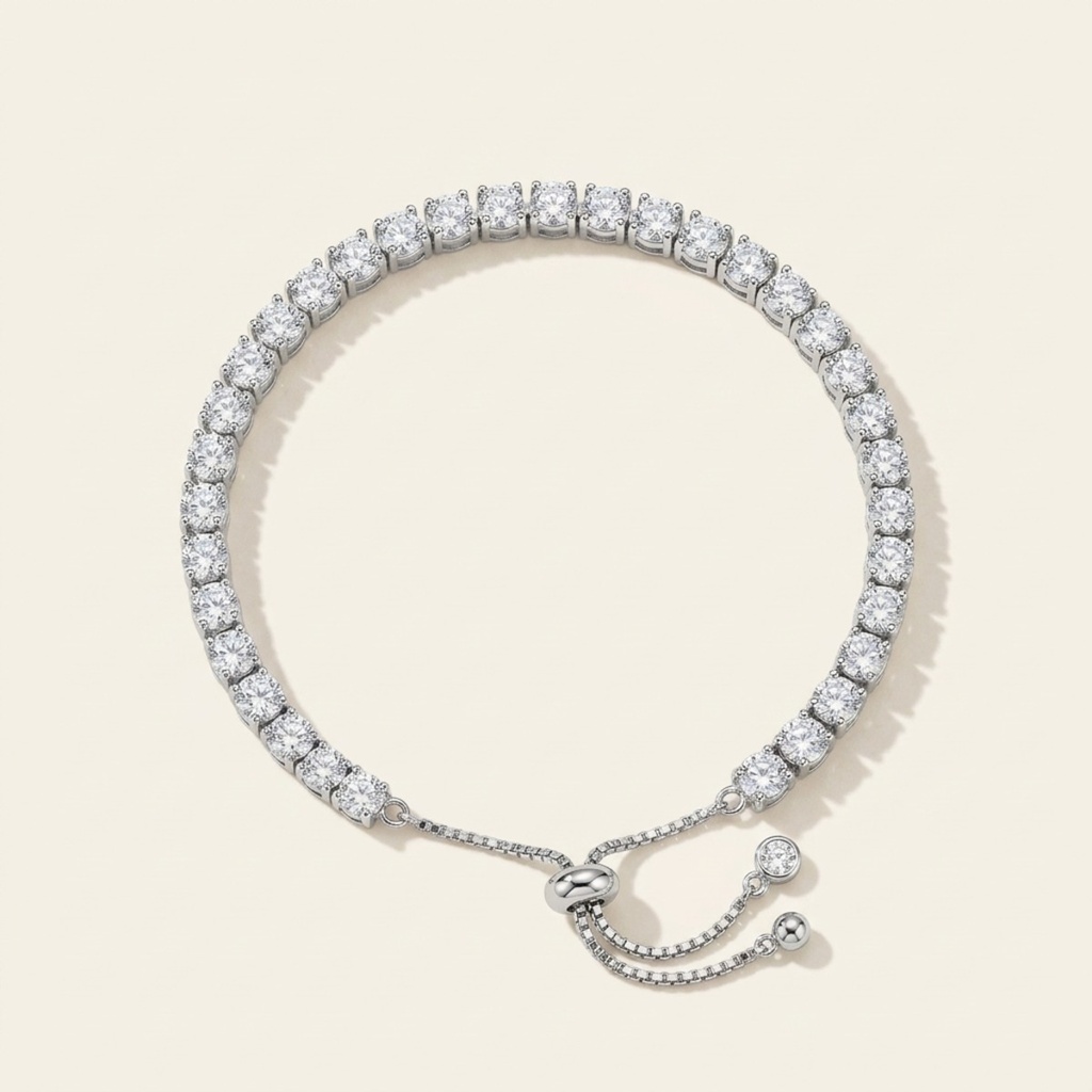 [VPULRD0906047] Pulsera Tenis Cristales Brillantes · Baño de Rodio