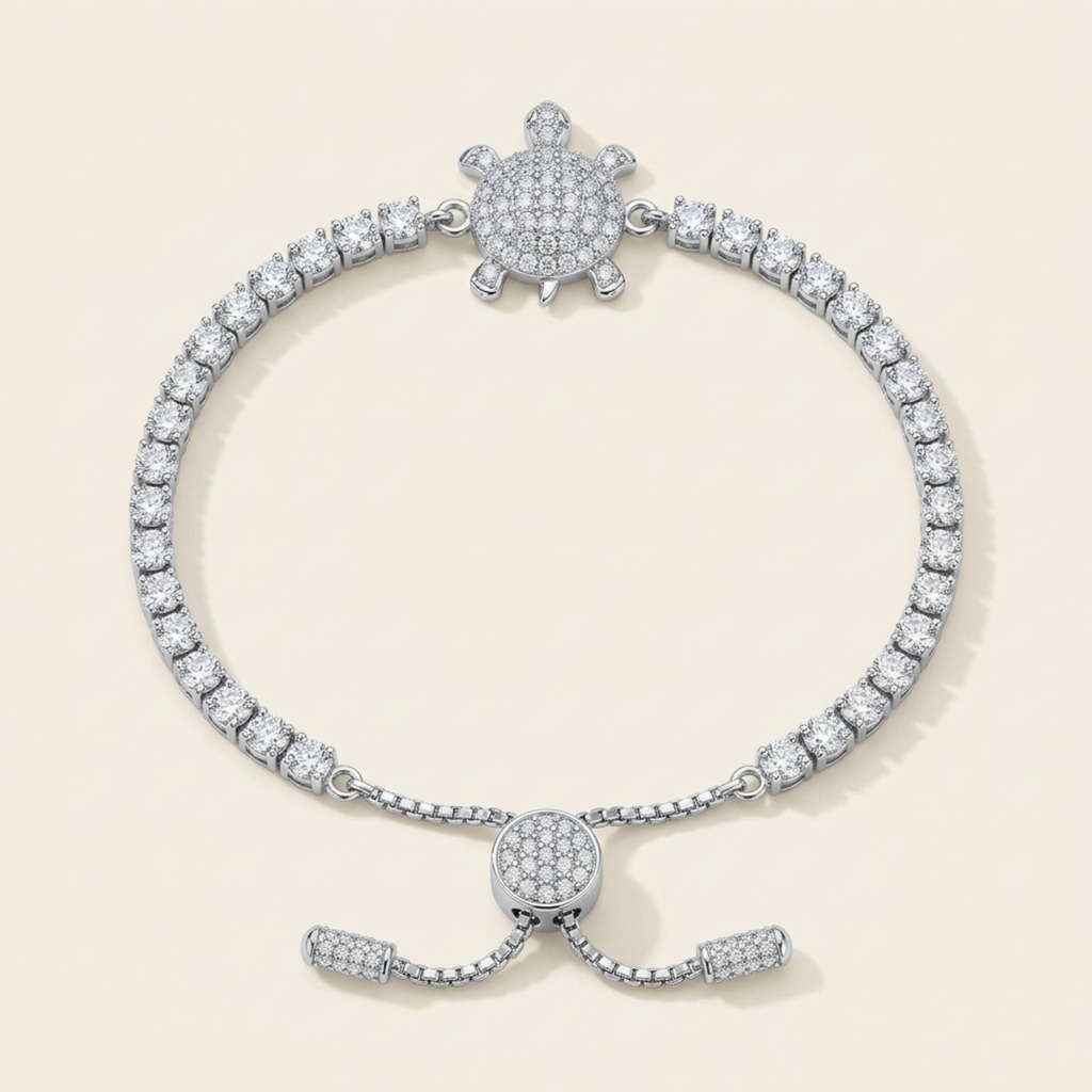 [VPULRD0906052] Pulsera Tortuga Brillante · Baño de Rodio