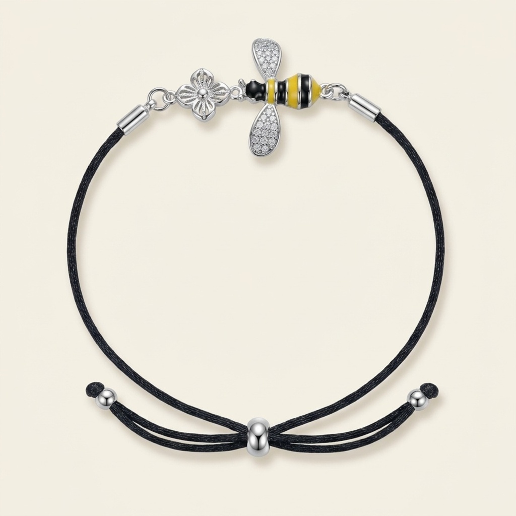 [VPULRD0906053] Pulsera Abeja y Flor · Baño de Rodio