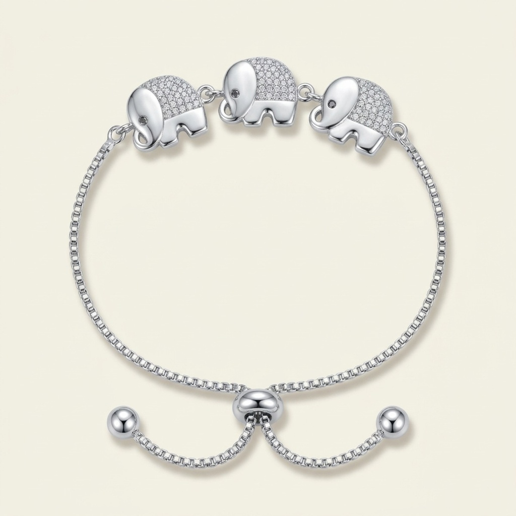 [VPULRD0906054] Pulsera Elefantes Brillantes · Baño de Rodio