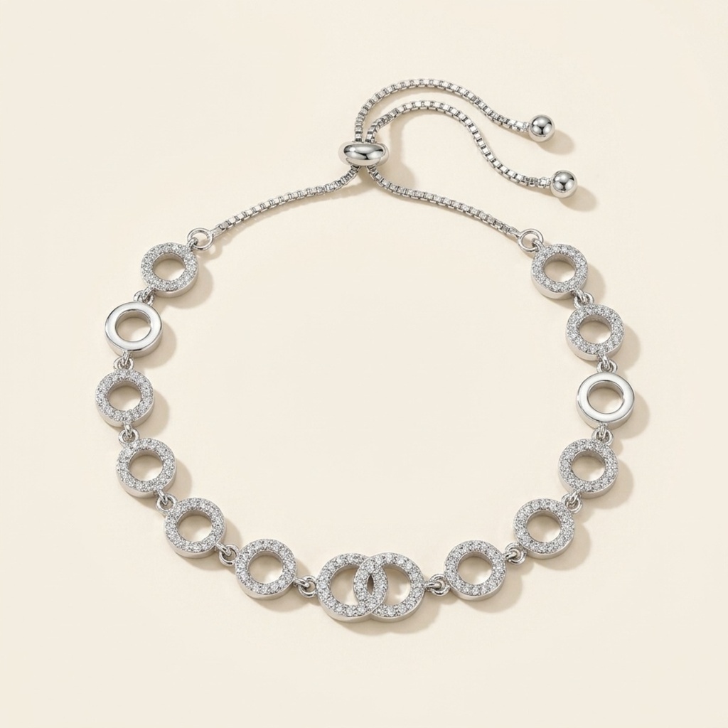 [VPULRD0906057] Pulsera Círculos Cristales Brillantes · Baño de Rodio
