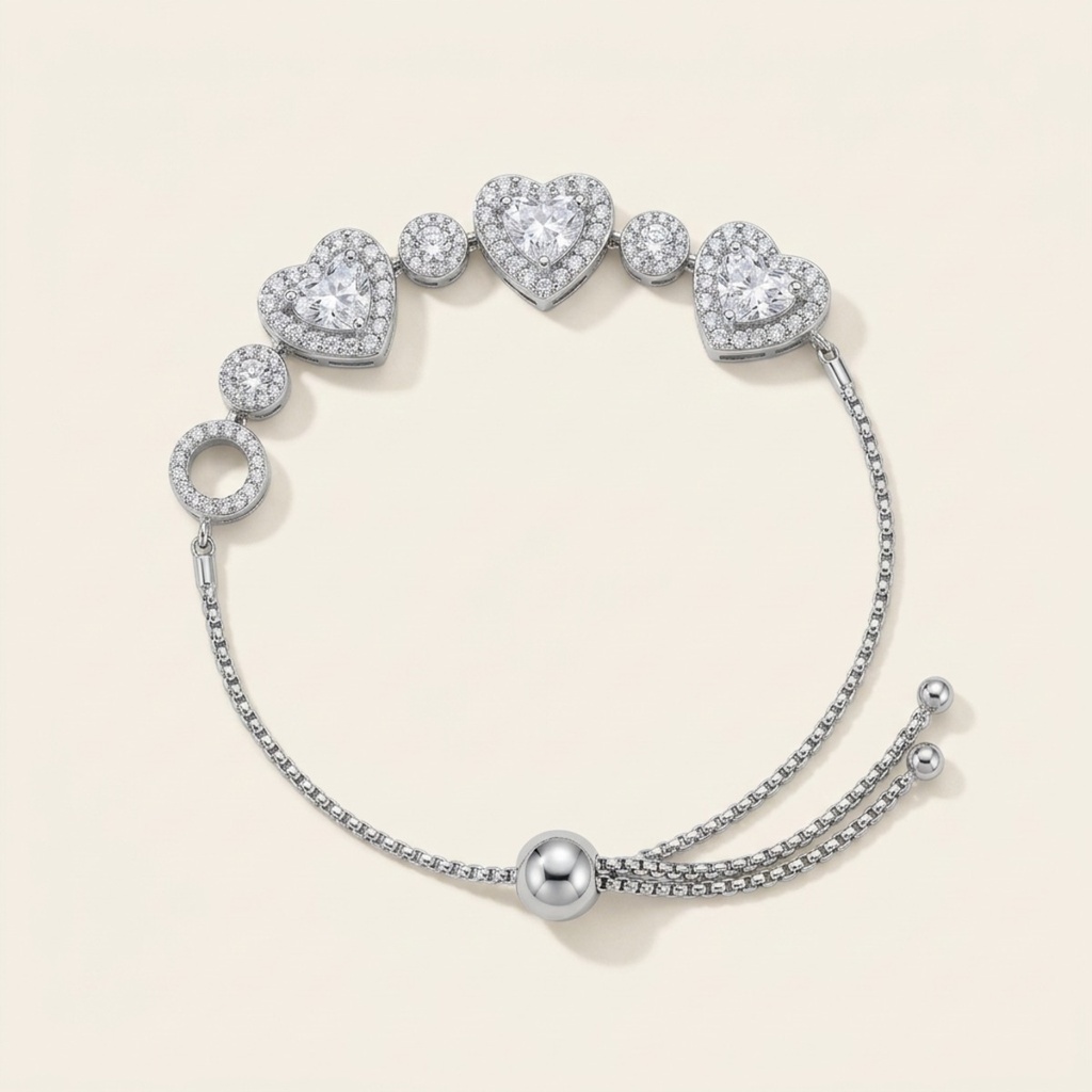 [VPULRD0906058] Pulsera Corazones Resplandecientes · Baño de Rodio