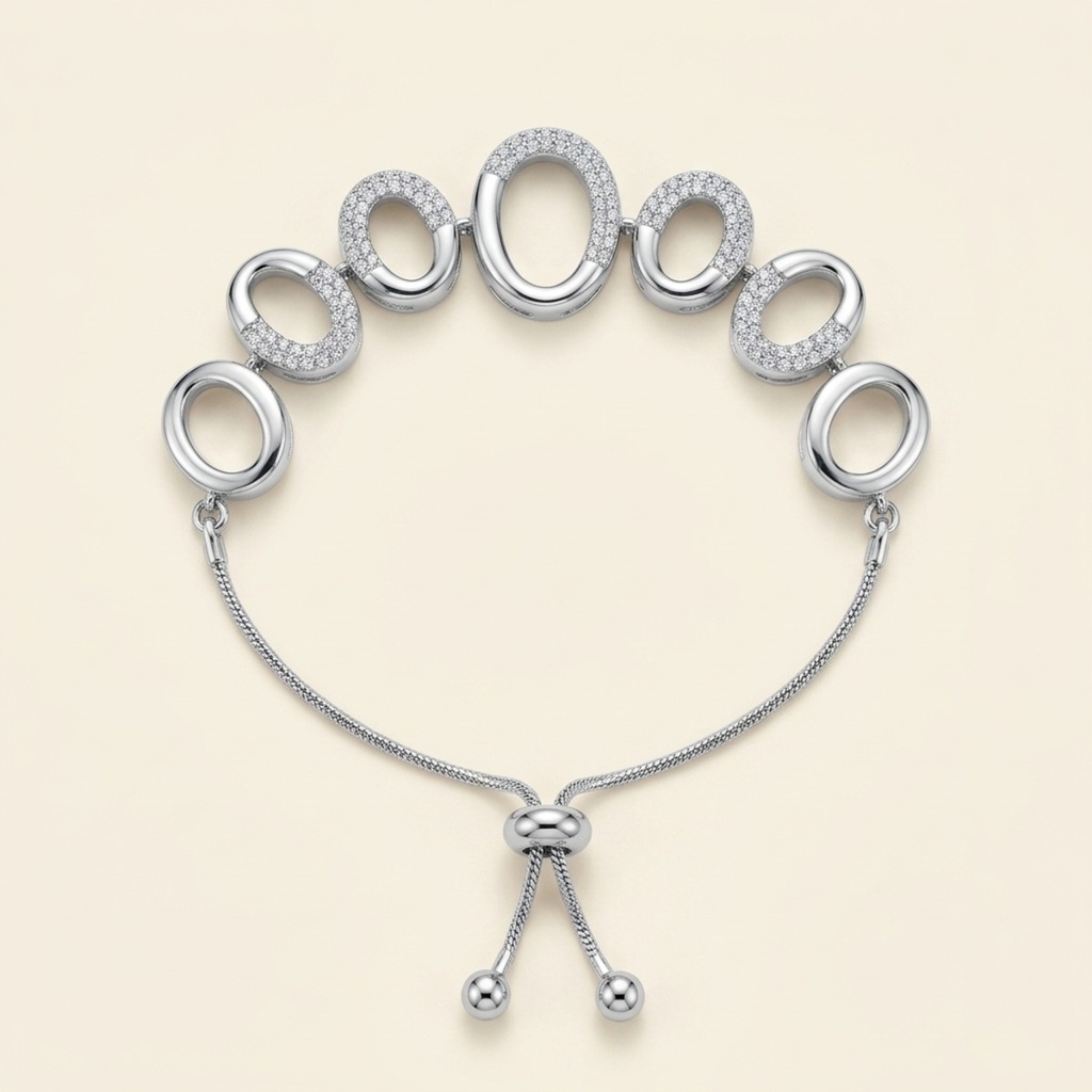 [VPULRD0906060] Pulsera Óvalos Brillantes · Baño de Rodio