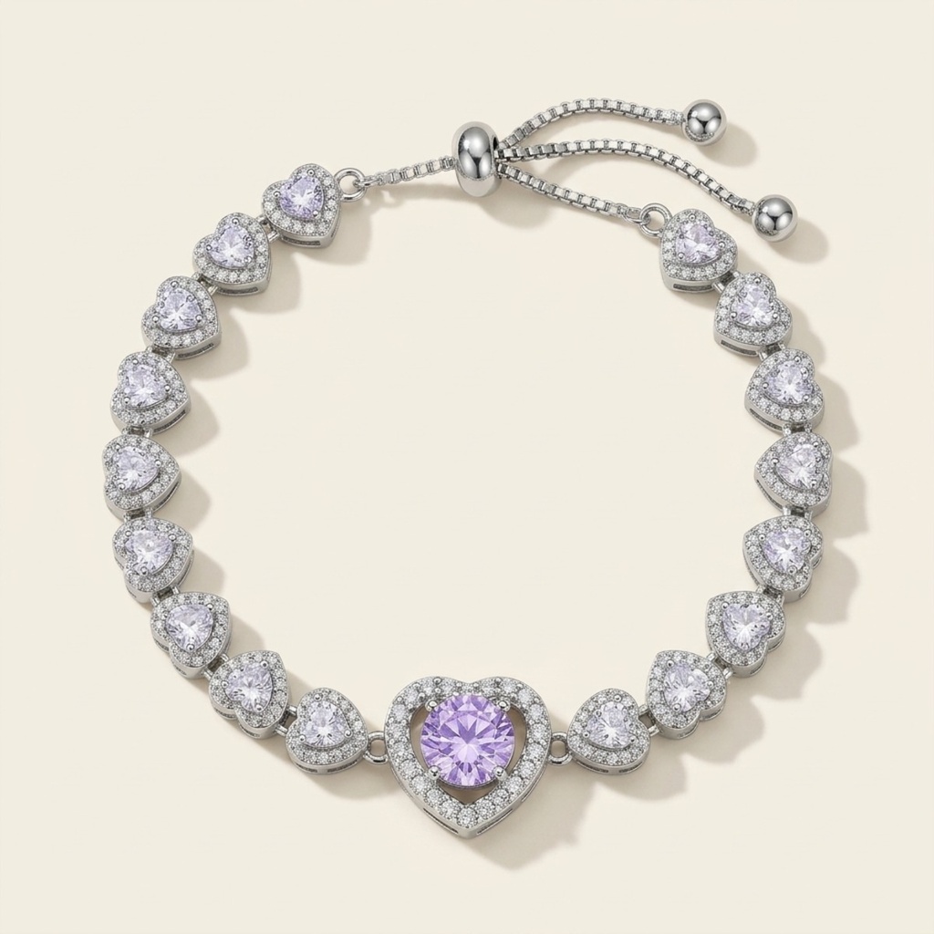 [VPULRD0906061] Pulsera Corazón Lavanda · Baño de Rodio