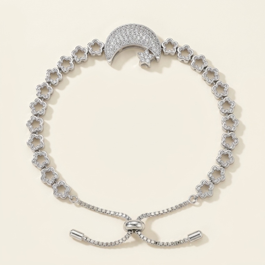 [VPULRD0906063] Pulsera Luna y Estrellas · Baño de Rodio