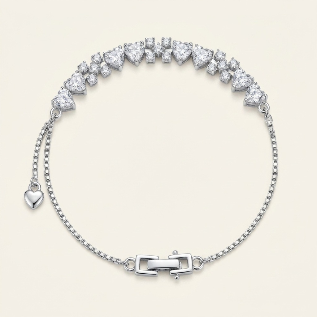 [VPULRD0906064] Pulsera Corazones Radiantes · Baño de Rodio