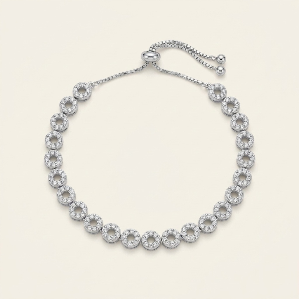 [VPULRD0906065] Pulsera Círculos Brillantes · Baño de Rodio