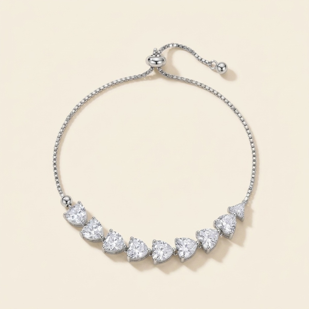 [VPULRD0906067] Pulsera Corazones Radiantes · Baño de Rodio
