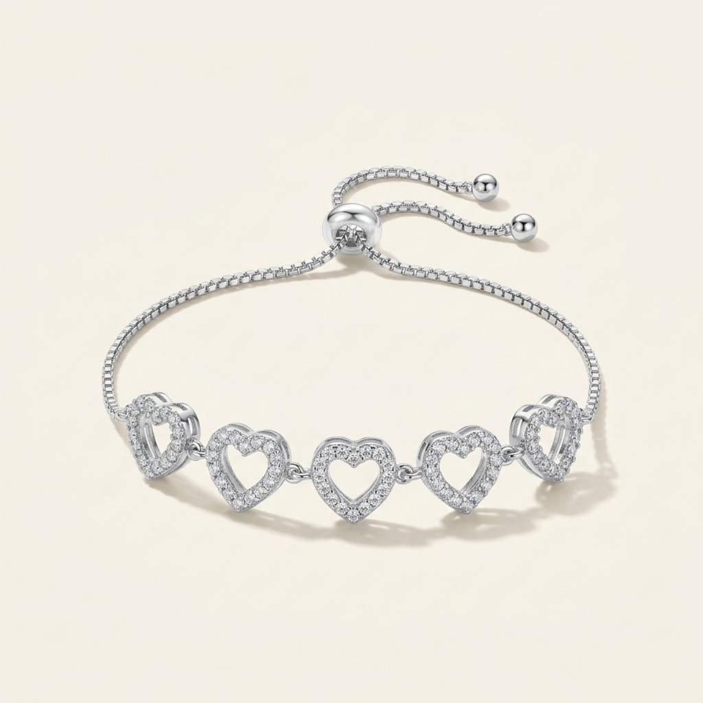 [VPULRD0906068] Pulsera Corazones Radiantes · Baño de Rodio
