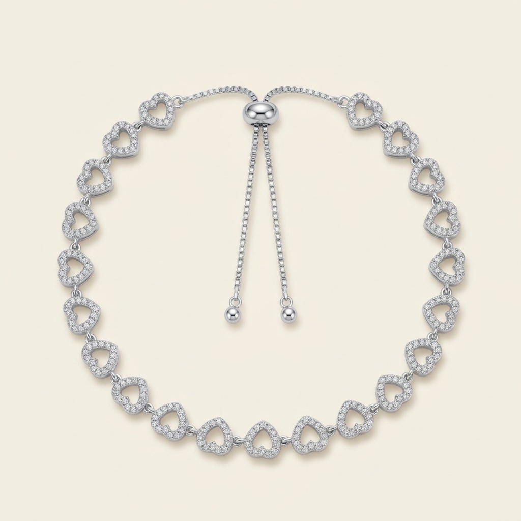 [VPULRD0906069] Pulsera Corazones Radiantes · Baño de Rodio