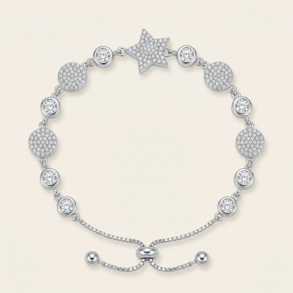 [VPULRD0906070] Pulsera Estrella Radiante · Baño de Rodio