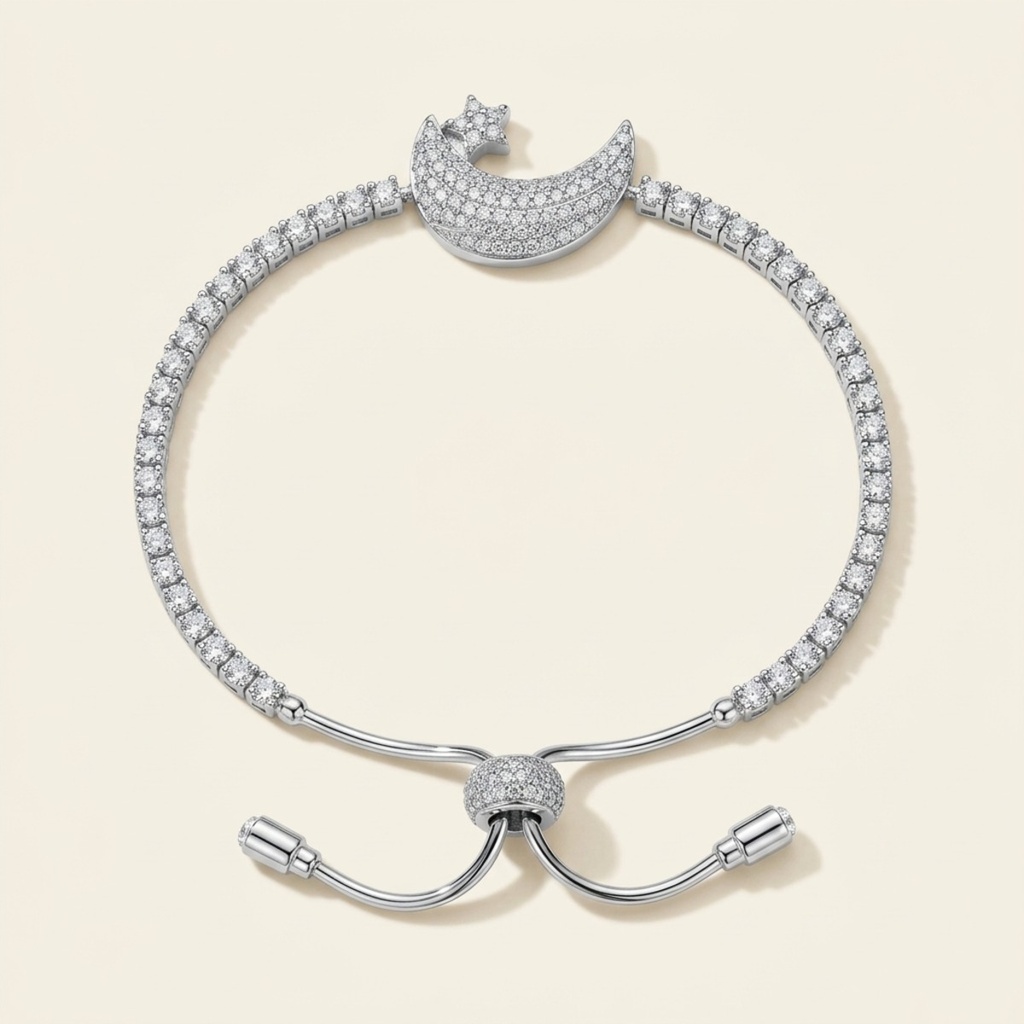 [VPULRD0906071] Pulsera Luna y Estrella · Baño de Rodio