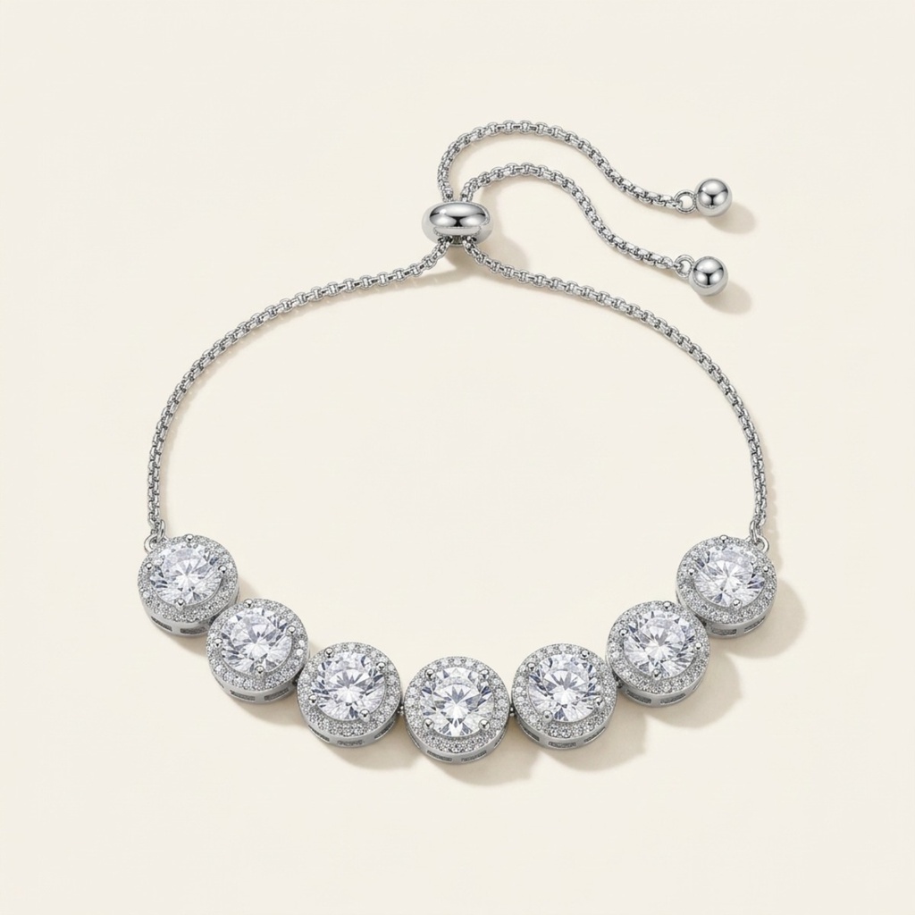 [VPULRD0906073] Pulsera Halo de Cristales · Baño de Rodio