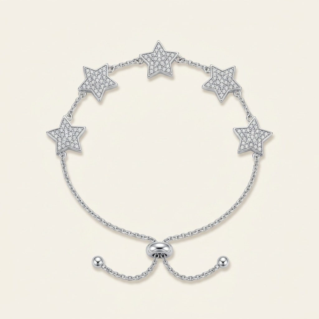 [VPULRD0906076] Pulsera Estrellas Brillantes · Baño de Rodio