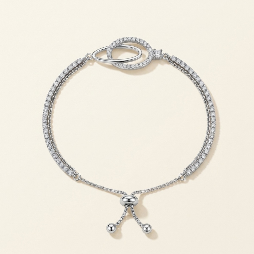 [VPULRD0906078] Pulsera Aros Entrelazados Cristales · Baño de Rodio