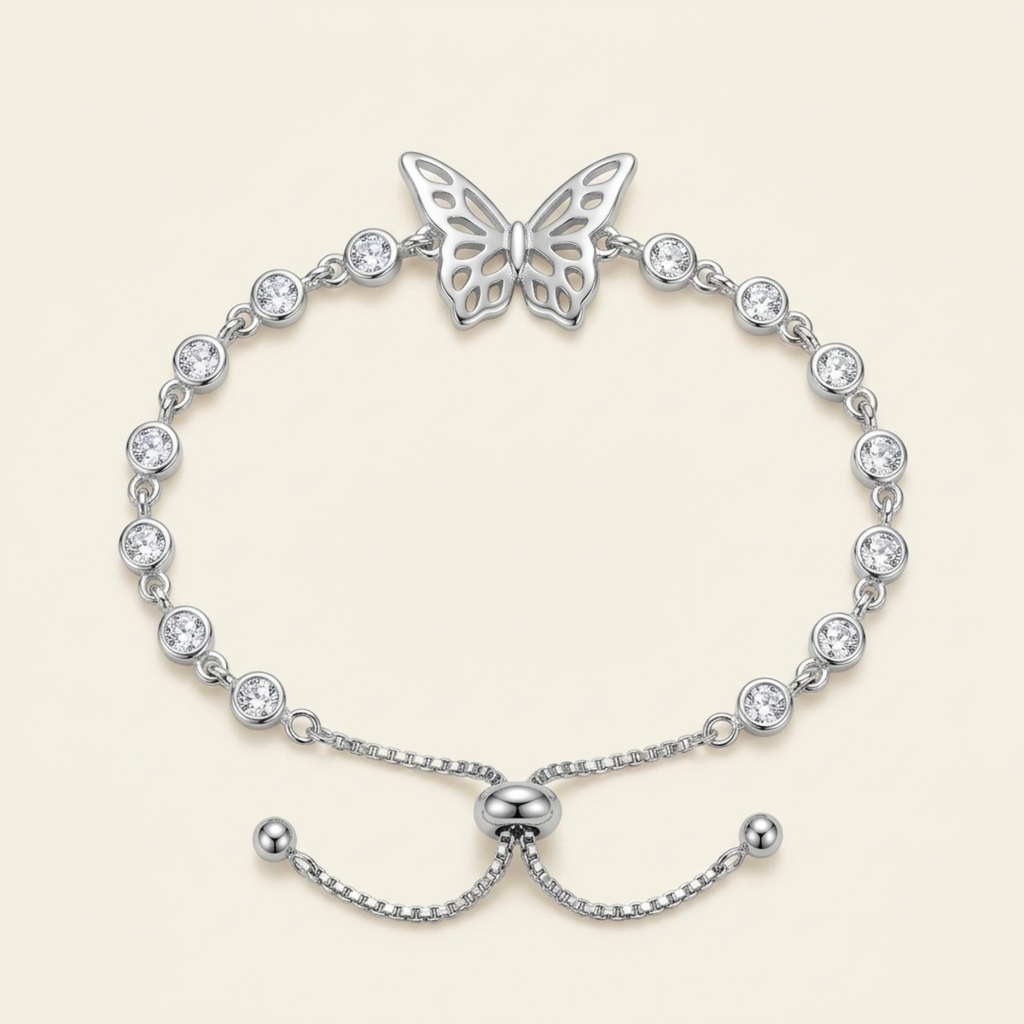 [VPULRD0906082] Pulsera Mariposa Cristales Brillantes · Baño de Rodio